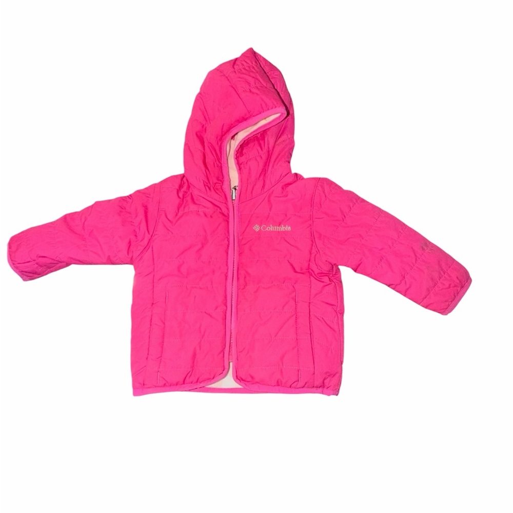 Columbia Bright Pink Infant Hooded Puffer Jacket. Used